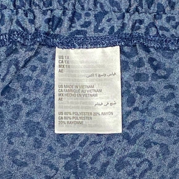 INC Burnout V Neck Faux Wrap Shirred Side Blouse Blue Leopard 1X Long Sleeve - Picture 12 of 12